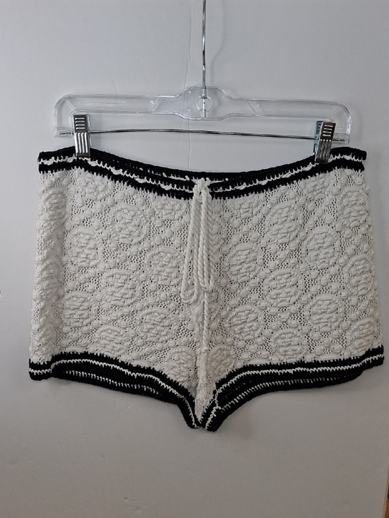 Tory Burch Pants - Tory Burch Crochet Knit Lounge Shorts Cream Black Trim Drawstring Size Small